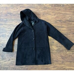 LAUREN Ralph Lauren Black Faux Suede Sherpa Lined Button Front Coat Jacket S